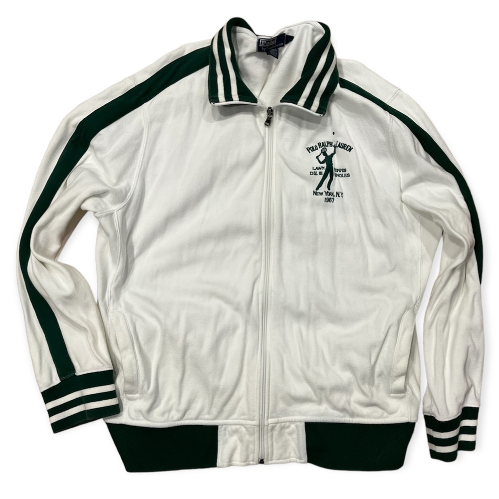 Polo by Ralph Lauren Warm Up Jacket New York NY 1967 White Green XL